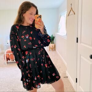 JASON WU Black Rose Floral Long Sleeve Mini Dress 10